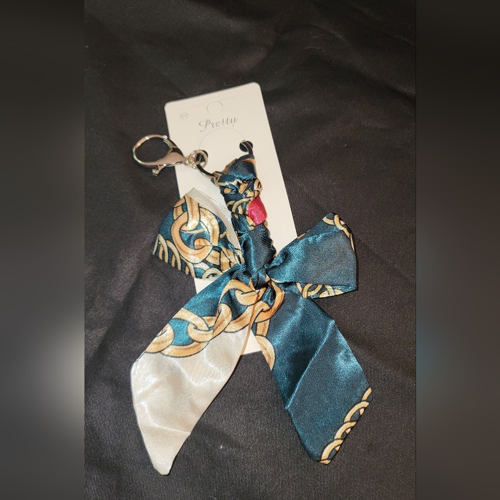 Green And Gold Braided Bow Keychain/ Bag Charm NWT